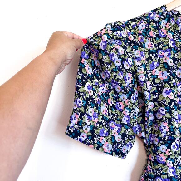 Vintage Prairie Midi Shirt Dress Size 12 Purple Floral Hippie Modest Cottagecore - Picture 4 of 12